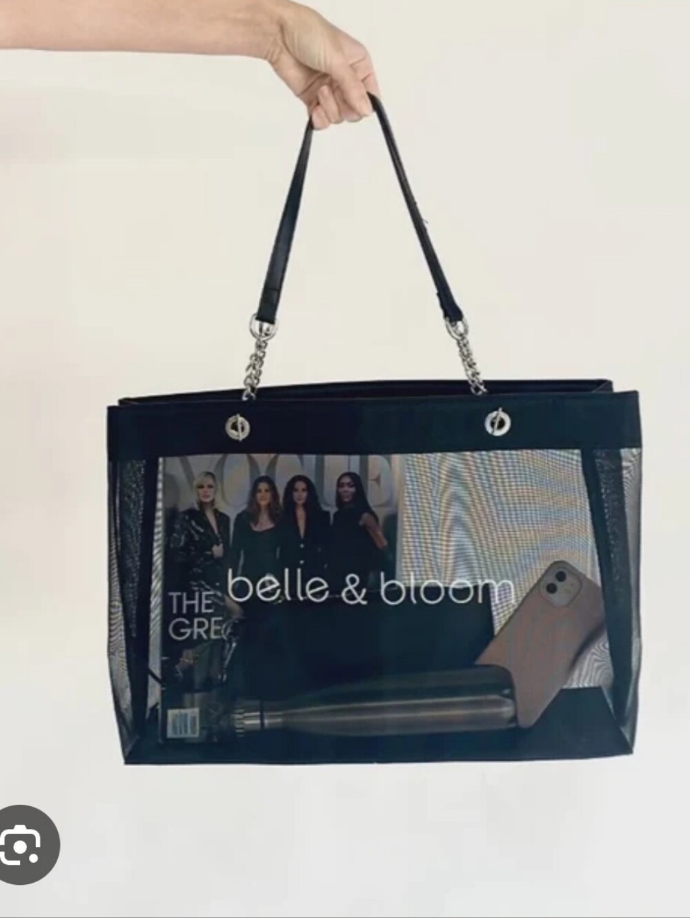 NWOT Belle & Bloom "Wild Lover" Mesh & Silver Chain Tote Bag + Pouch – Black - Picture 4 of 7
